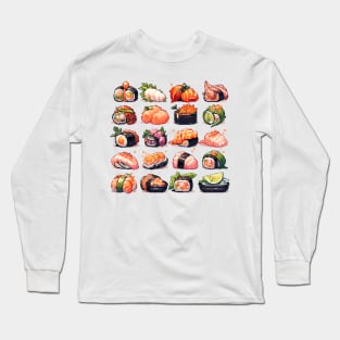 Cute Sushi Anime Food Pixel Art Long Sleeve T-Shirt